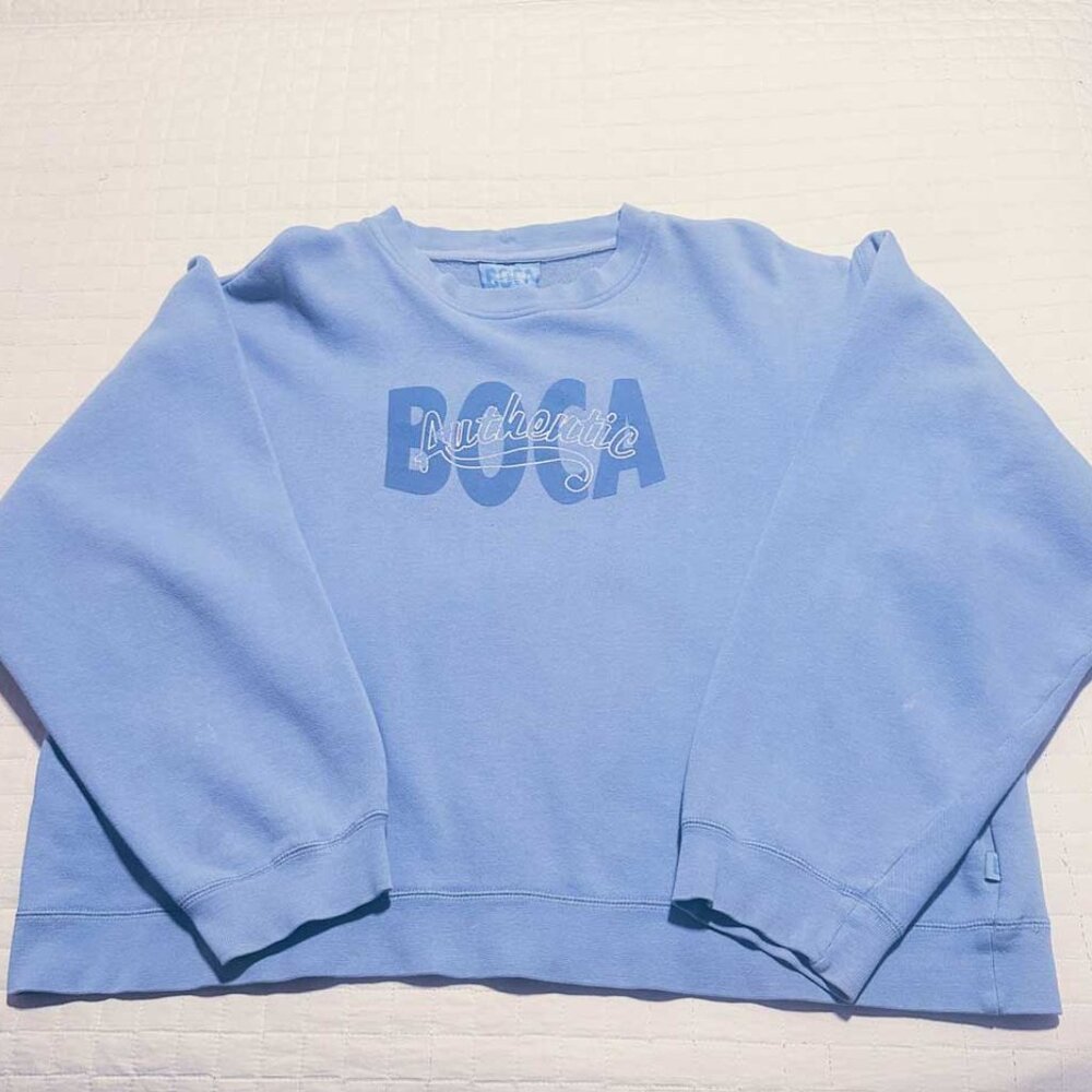 Vintage BOCA Authentic Cropped Sweatshirt Baby Blue XL/TG Y2K Style
